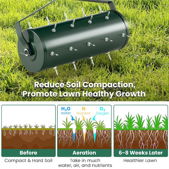 Costway 18" Heavy Duty Manual Rolling Lawn Aerator Tool with Handle